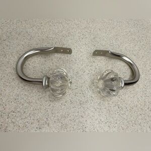 Pair Curtain Drapes Holdbacks Wall Mount Silver Finish Acrylic Finials